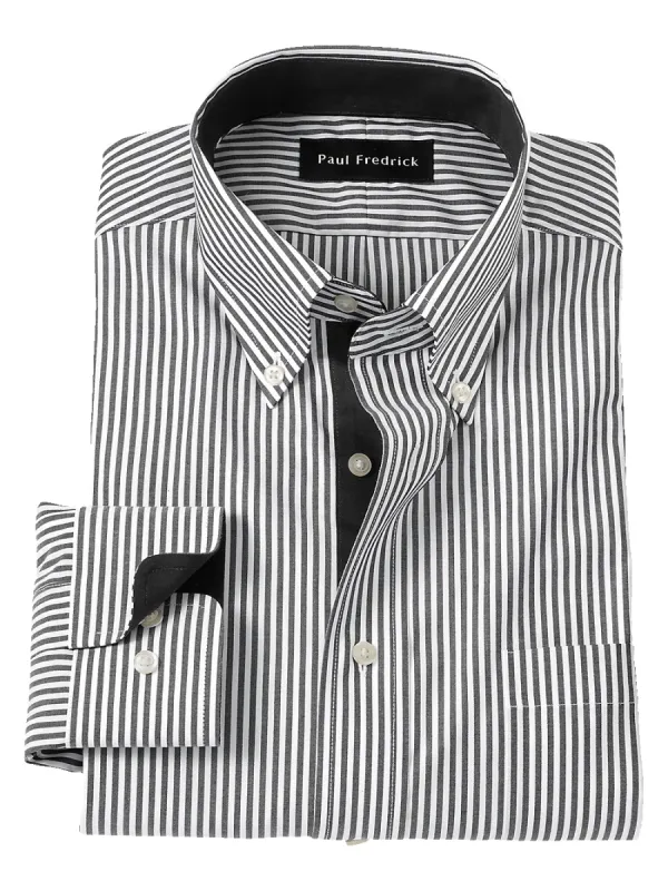 Non-Iron Cotton Stripe Dress Shirt With Contrast Trim - Black sold by Paul Fredrick
