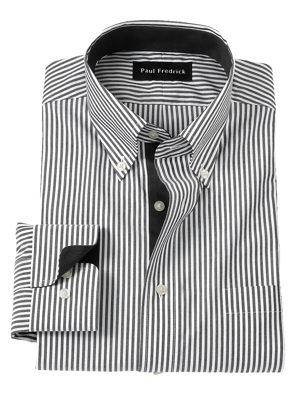 Non-Iron Cotton Stripe Dress Shirt With Contrast Trim - Black sold by Paul Fredrick