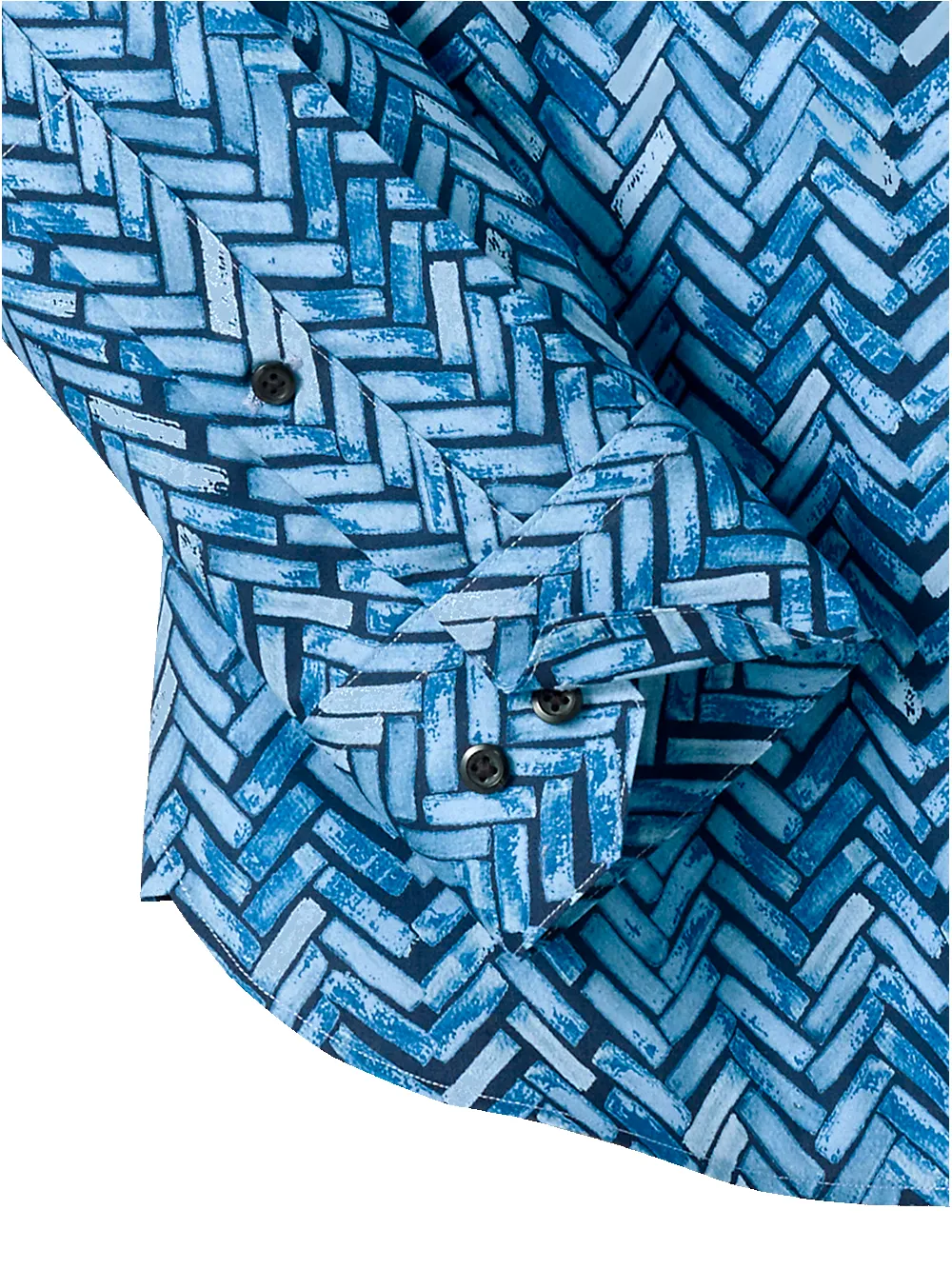 Cotton Herringbone Print Casual Shirt - Blue sold by Paul Fredrick product image thumbnail 3
