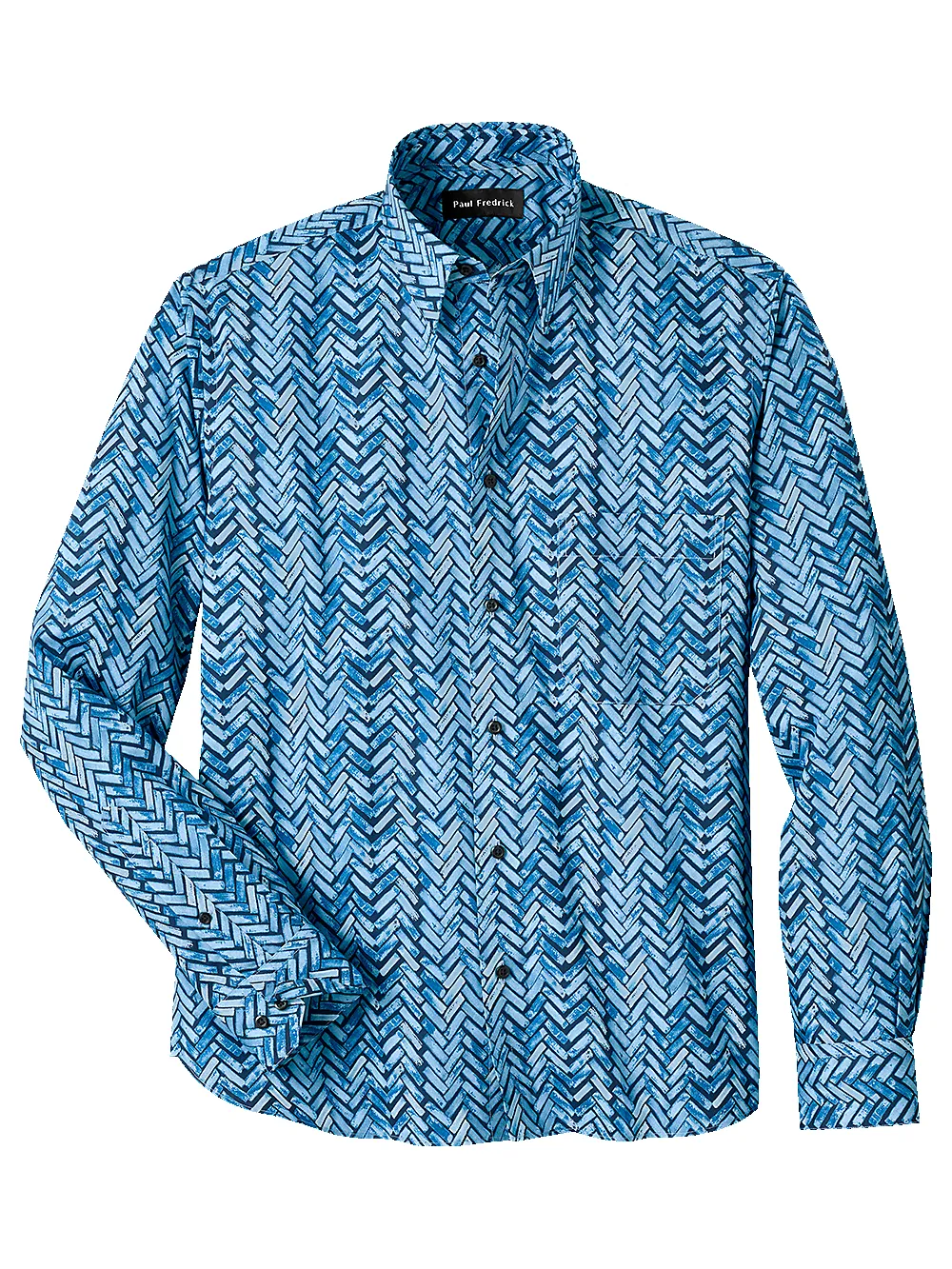 Cotton Herringbone Print Casual Shirt - Blue sold by Paul Fredrick