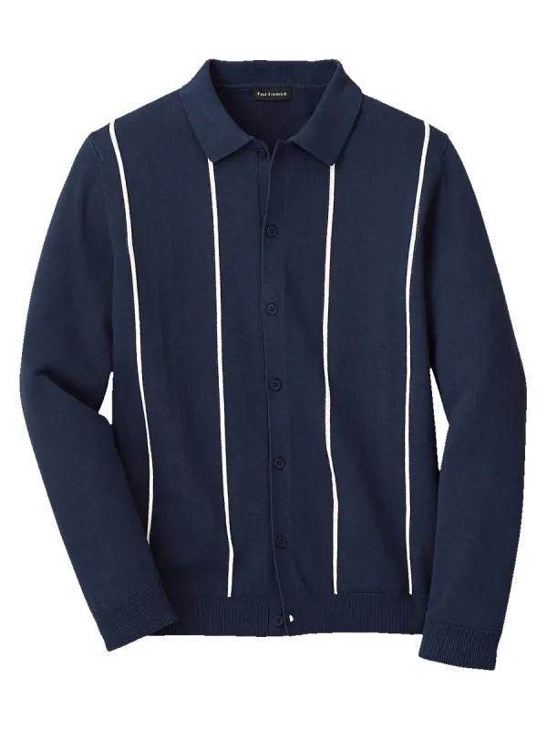 Cotton Button Front Polo - Navy sold by Paul Fredrick