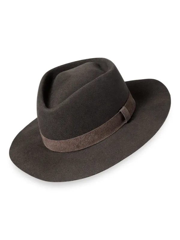 Wool Stiff Brim Fedora With Grosgrain Ribbon Band sold by Paul Fredrick