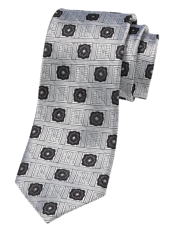 Medallion Woven Silk Tie - Silver sold by Paul Fredrick