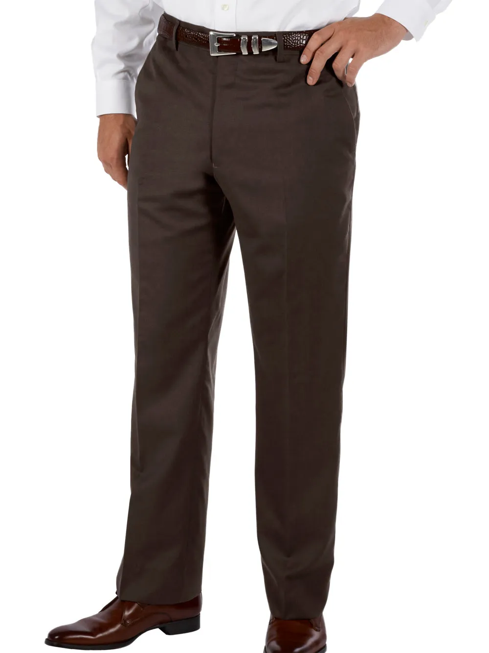 Classic Fit Wool Gabardine Pants - Chocolate sold by Paul Fredrick