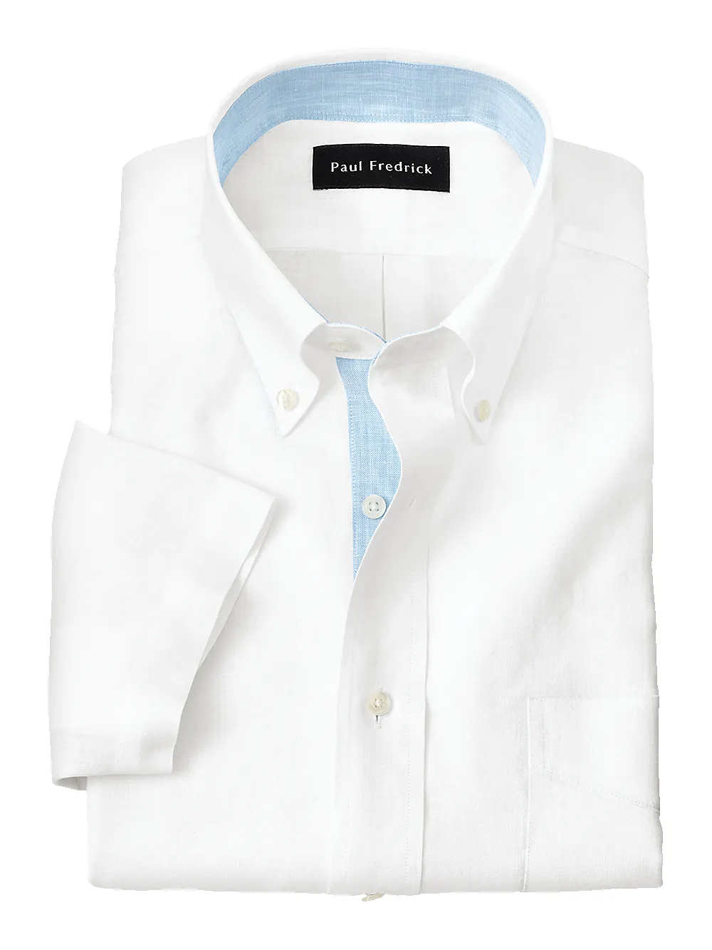 Non-Iron Linen Solid Dress Shirt With Contrast Trim - White sold by Paul Fredrick