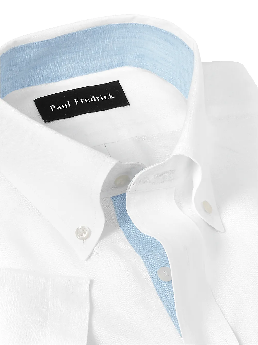Non-Iron Linen Solid Dress Shirt With Contrast Trim - White sold by Paul Fredrick product image thumbnail 3
