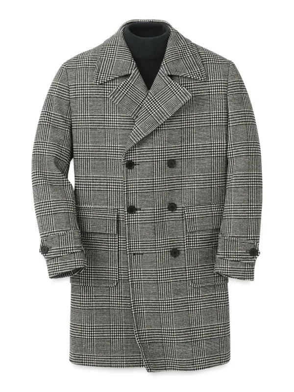Wool Blend Double Breasted Topcoat - Black/white sold by Paul Fredrick