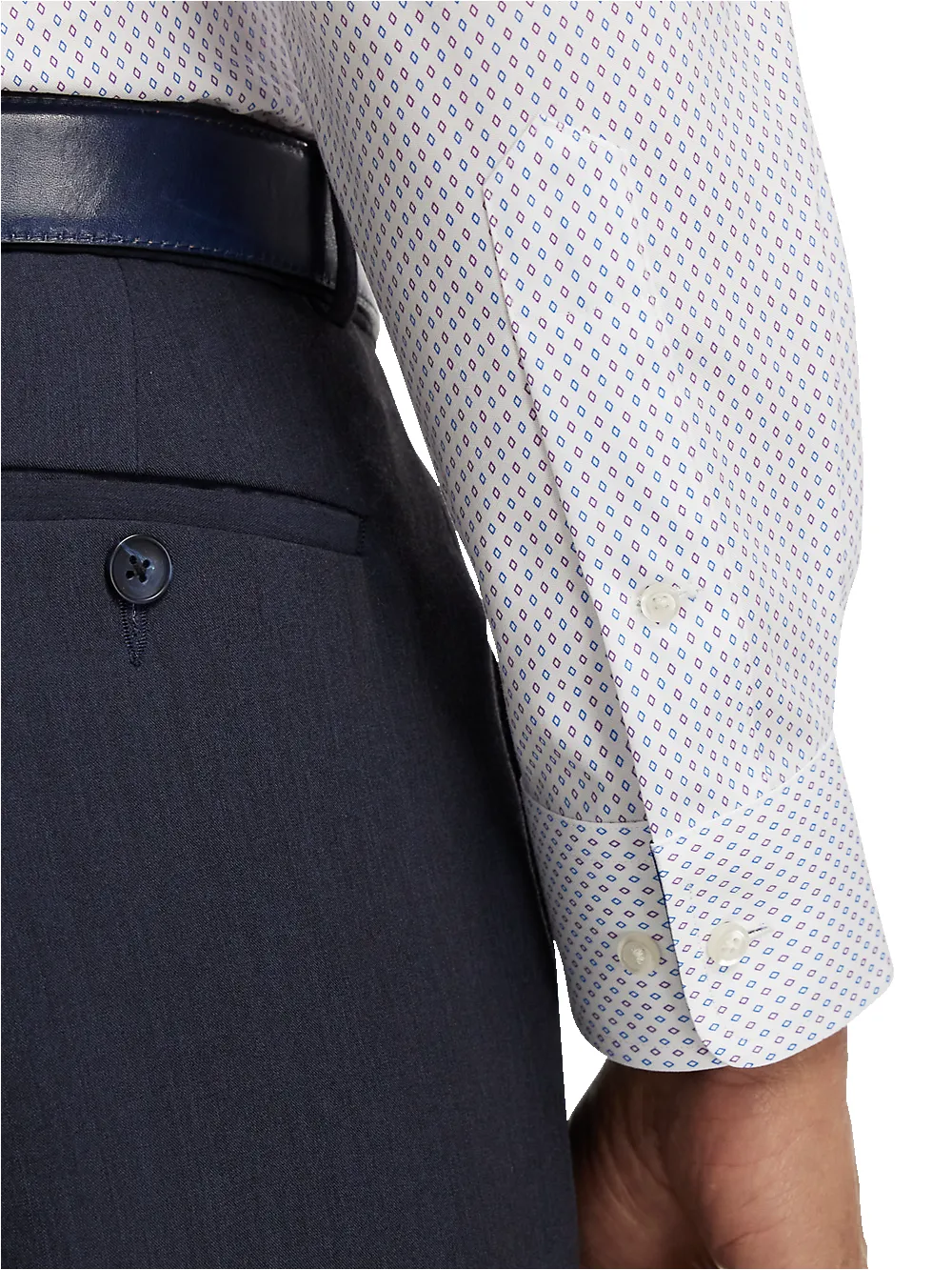 Non-Iron Cotton Geometric Dress Shirt With Contrast Trim - Blue/purple sold by Paul Fredrick product image thumbnail 4