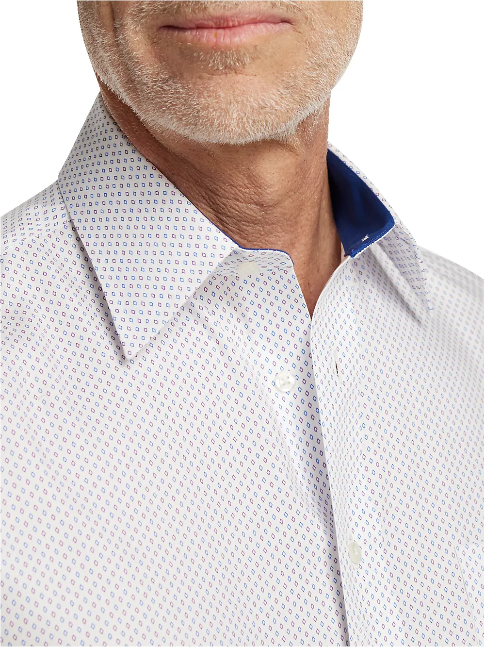 Non-Iron Cotton Geometric Dress Shirt With Contrast Trim - Blue/purple sold by Paul Fredrick product image thumbnail 3