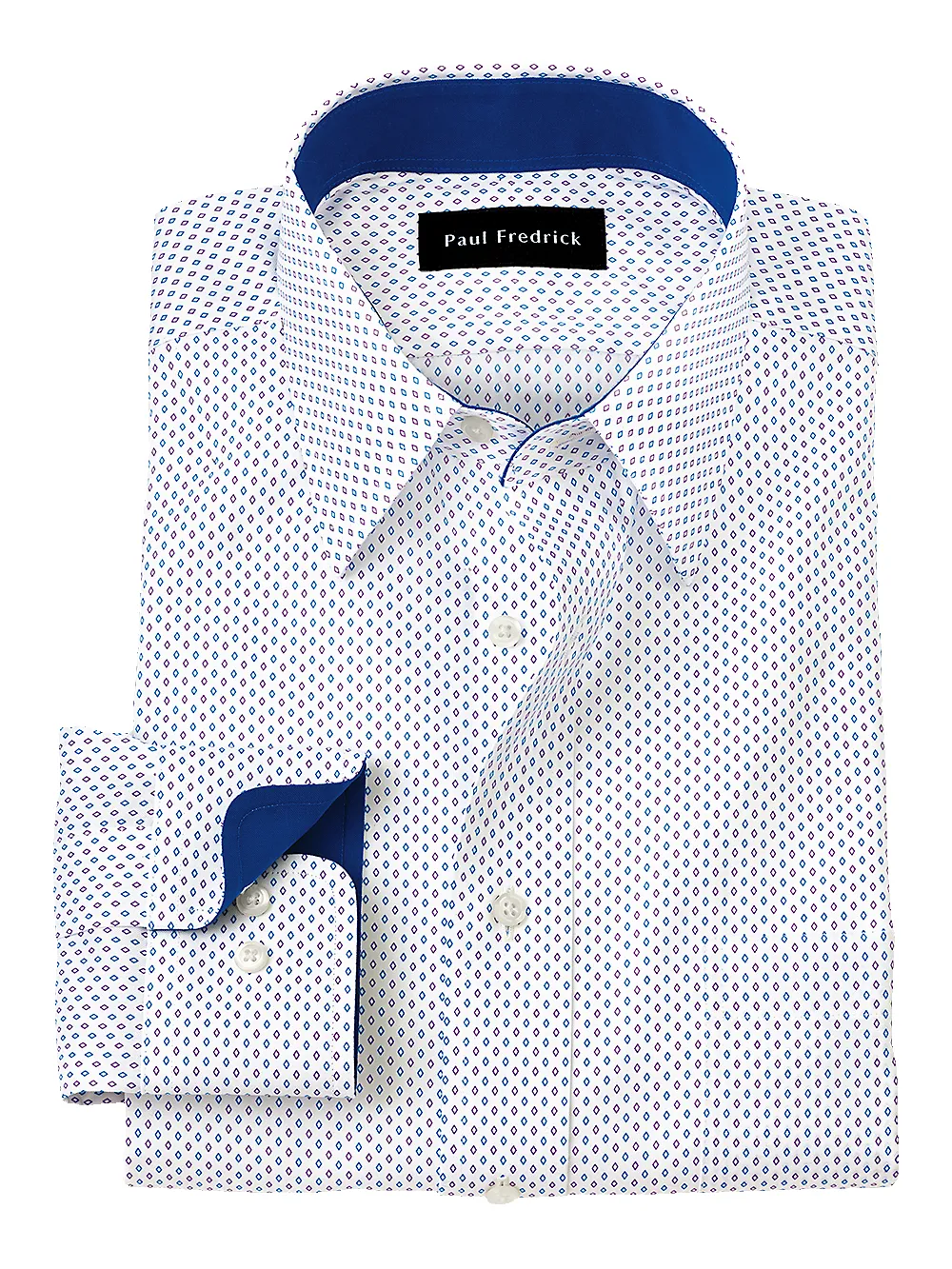 Non-Iron Cotton Geometric Dress Shirt With Contrast Trim - Blue/purple sold by Paul Fredrick