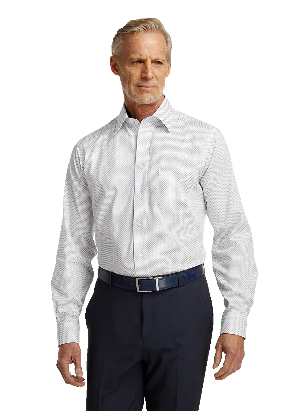 Non-Iron Cotton Geometric Dress Shirt With Contrast Trim - Blue/purple sold by Paul Fredrick product image thumbnail 2