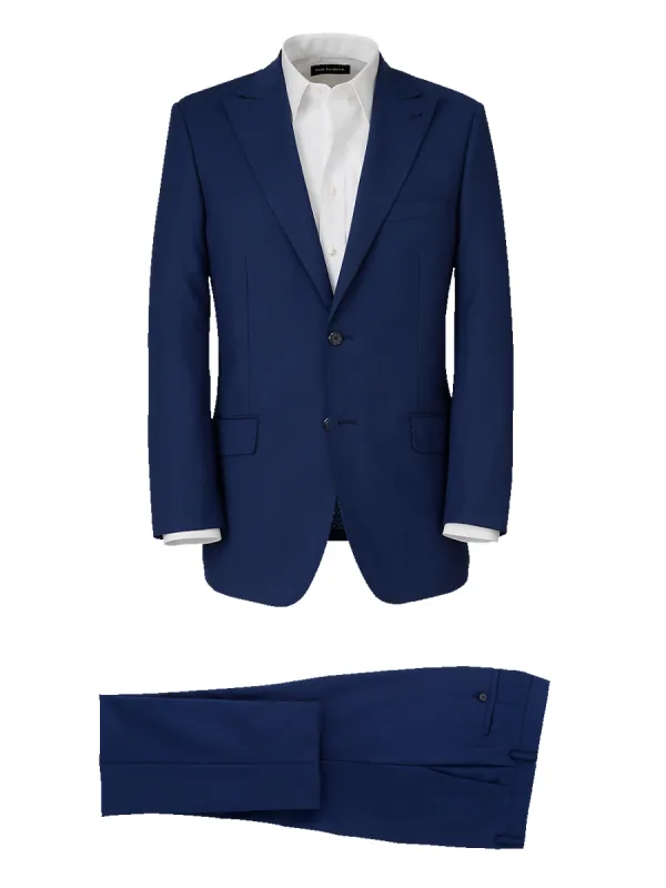 Wool Stretch Bengaline Single Breasted Peak Lapel Suit - Blue made by Paul Fredrick