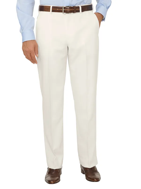 Comfort-Waist Microfiber Herringbone Flat Front Pant - Ivory sold by Paul Fredrick