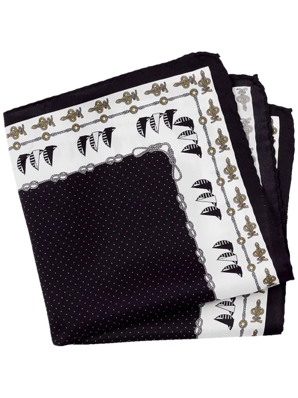 Sailboat Silk Pocket Square - Black/white sold by Paul Fredrick