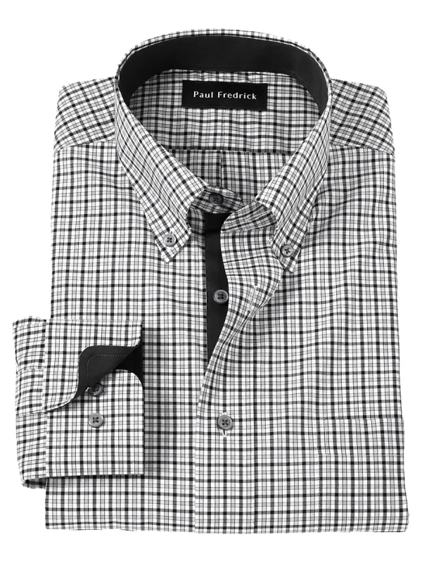Non-Iron Cotton Check Dress Shirt With Contrast Trim - Black/grey sold by Paul Fredrick