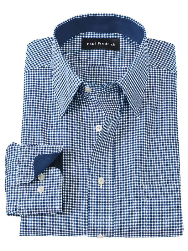 Non-Iron Cotton Gingham Dress Shirt With Contrast Trim - Navy sold by Paul Fredrick