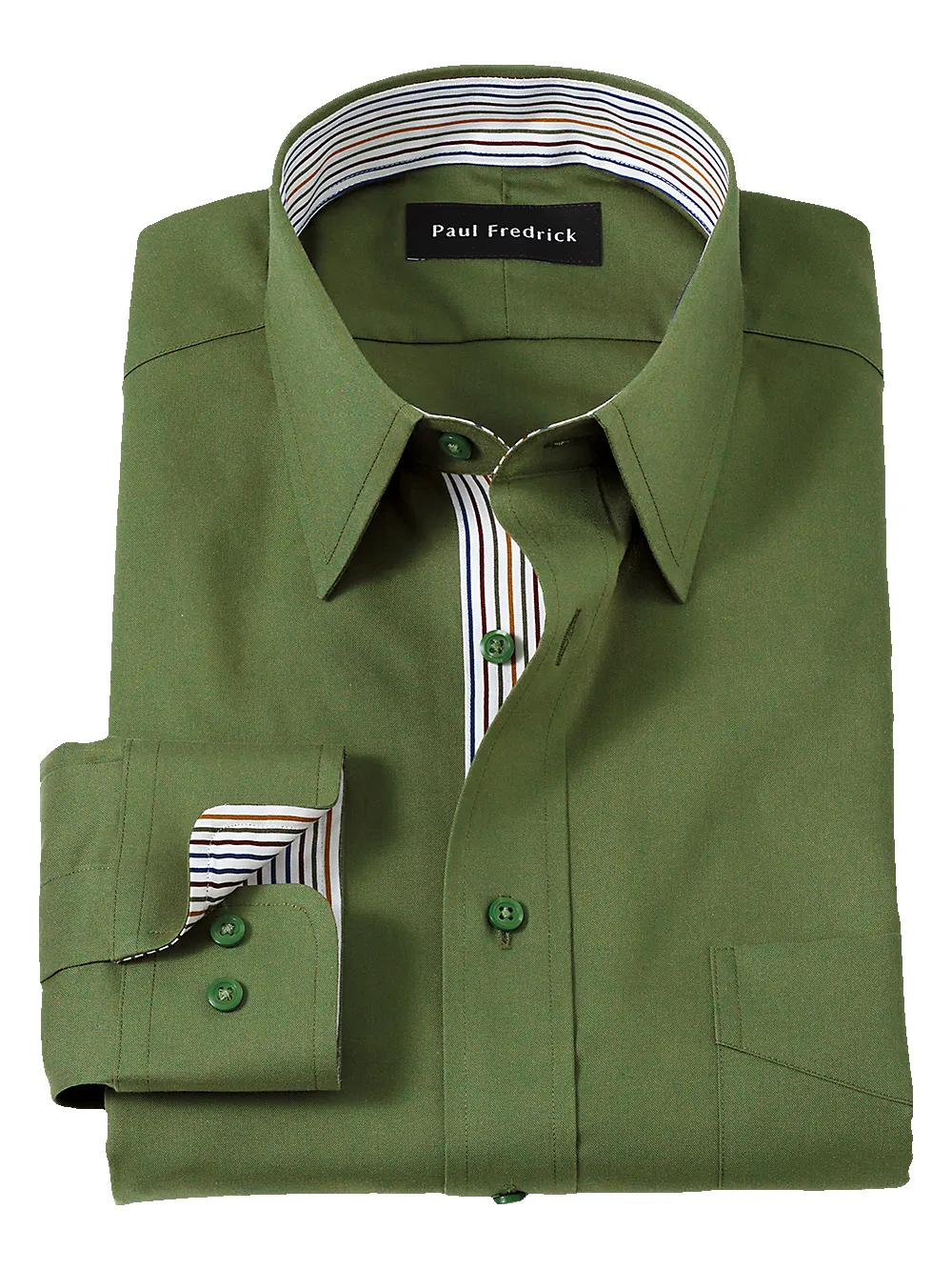 Non-Iron Cotton Solid Dress Shirt With Contrast Trim - Green sold by Paul Fredrick