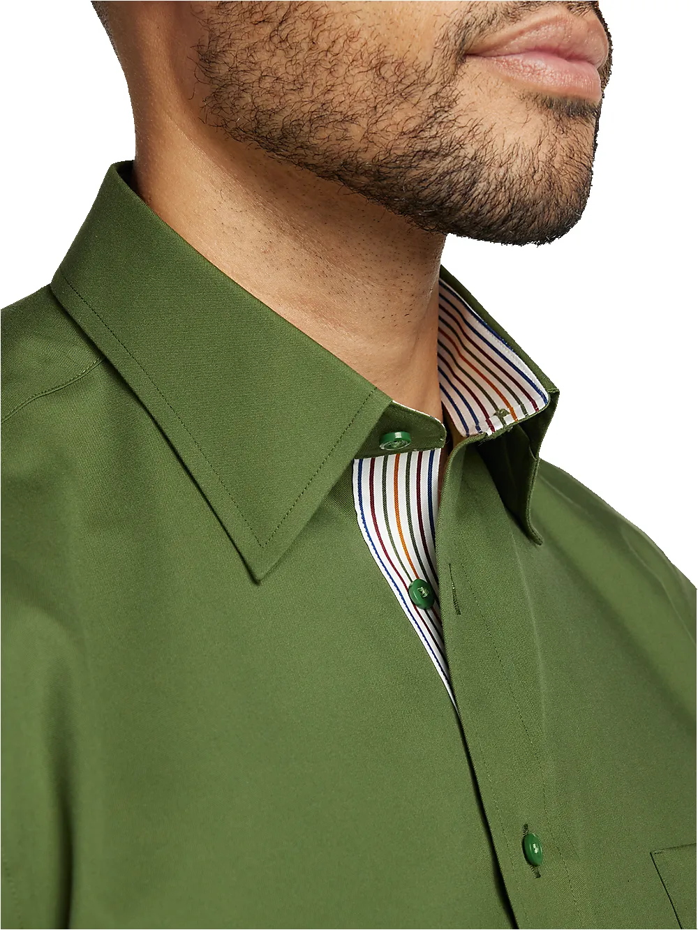 Non-Iron Cotton Solid Dress Shirt With Contrast Trim - Green sold by Paul Fredrick product image thumbnail 3