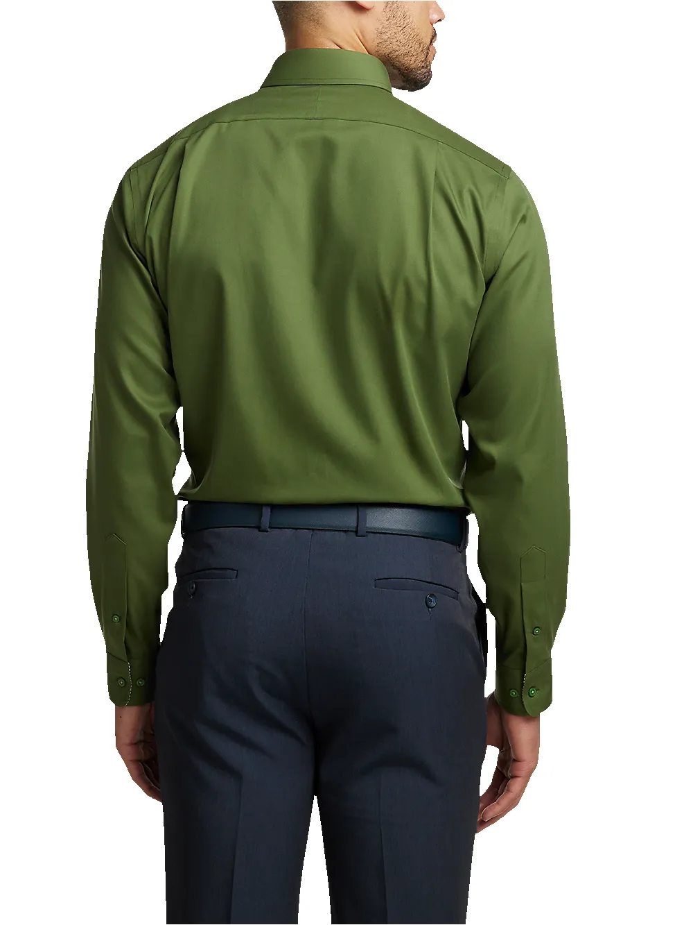 Non-Iron Cotton Solid Dress Shirt With Contrast Trim - Green sold by Paul Fredrick product image thumbnail 5