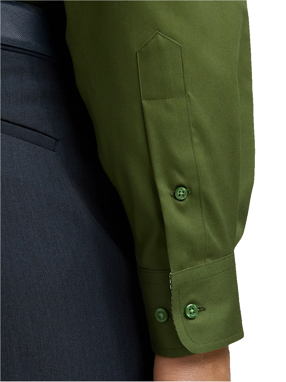 Non-Iron Cotton Solid Dress Shirt With Contrast Trim - Green sold by Paul Fredrick product image thumbnail 4