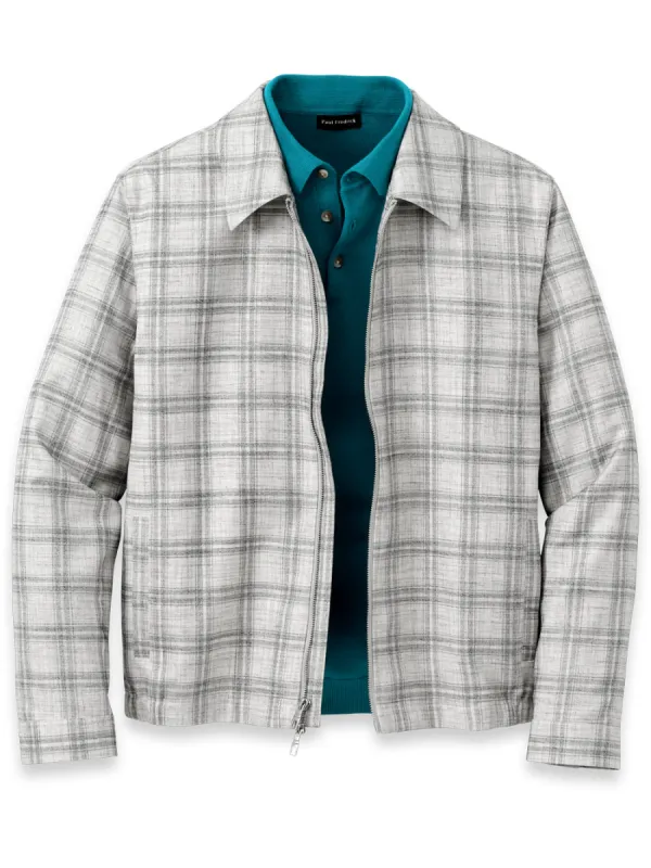 Microfiber Plaid Bomber Jacket sold by Paul Fredrick
