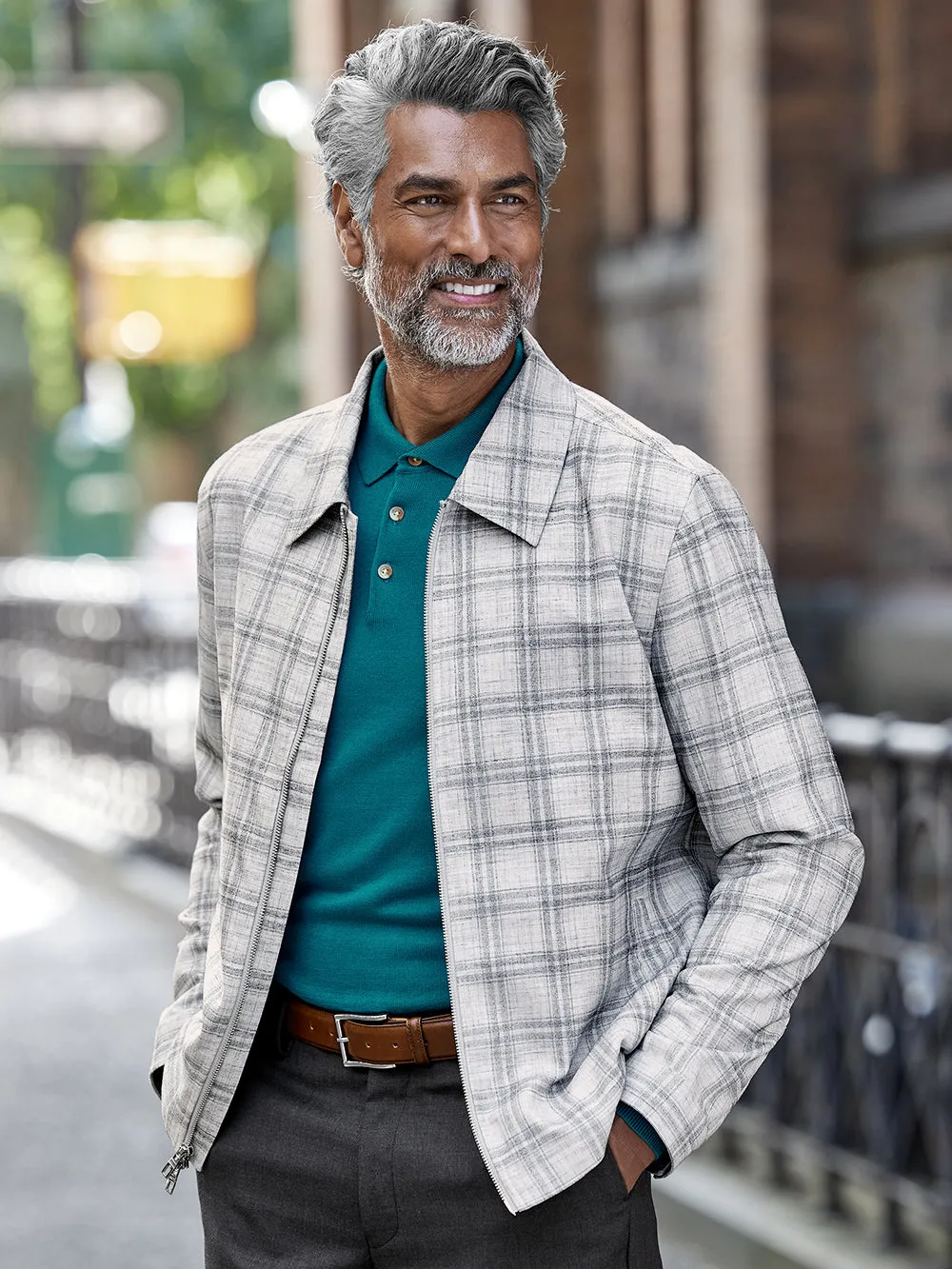 Microfiber Plaid Bomber Jacket sold by Paul Fredrick product image thumbnail 2