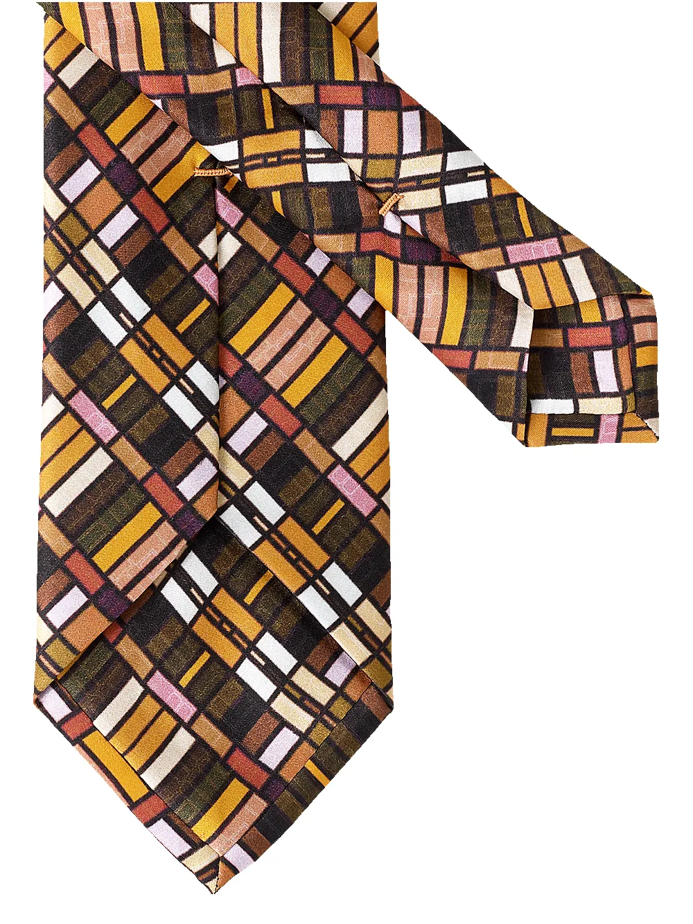 Geometric Printed Italian Silk Tie - Tan Multi sold by Paul Fredrick product image thumbnail 3