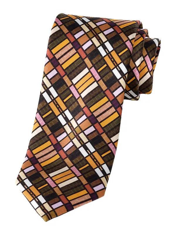 Geometric Printed Italian Silk Tie - Tan Multi made by Paul Fredrick