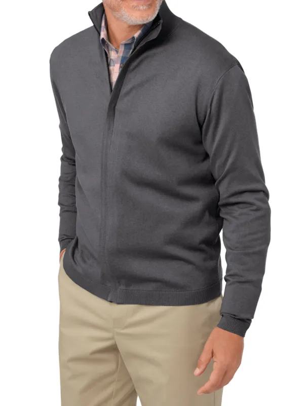 Silk, Cotton & Cashmere Full Zip Sweater - Charcoal sold by Paul Fredrick