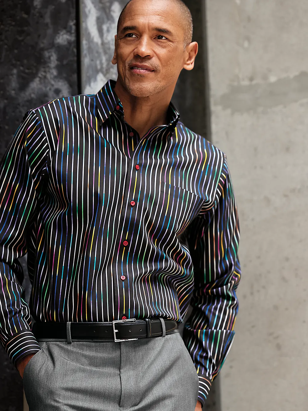 Non-Iron Cotton Stripe Dress Shirt - Multi sold by Paul Fredrick product image thumbnail 2