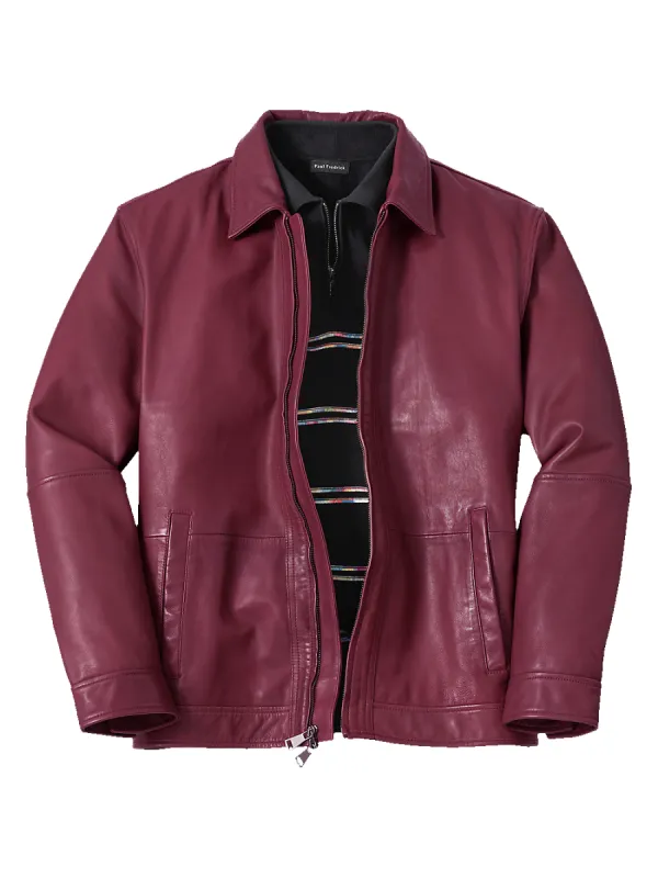 Leather Bomber Jacket - Burgundy sold by Paul Fredrick