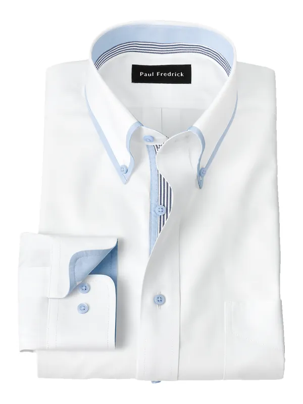 Non-Iron Cotton Solid Dress Shirt With Contrast Trim - White sold by Paul Fredrick