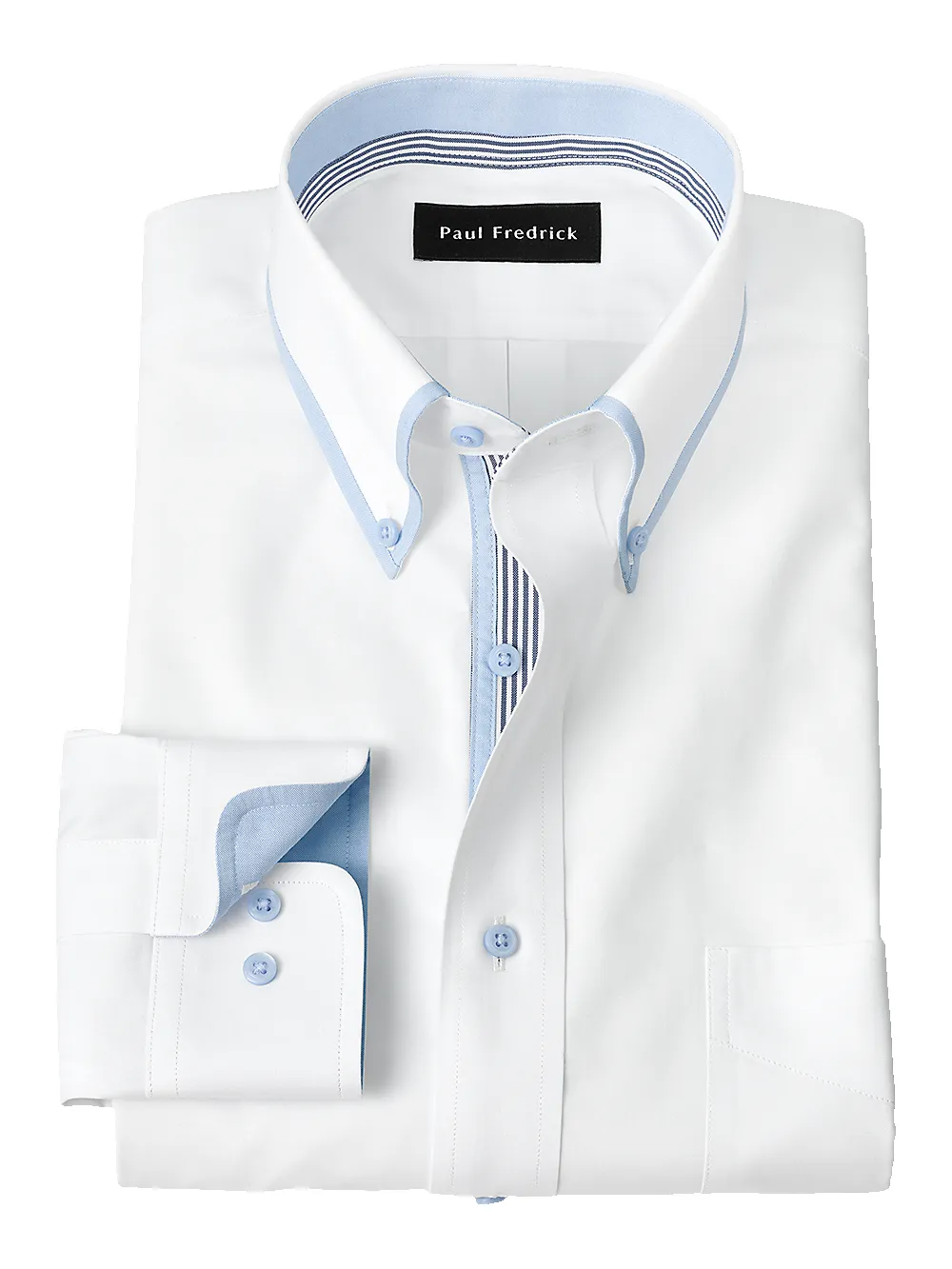 Non-Iron Cotton Solid Dress Shirt With Contrast Trim - White sold by Paul Fredrick