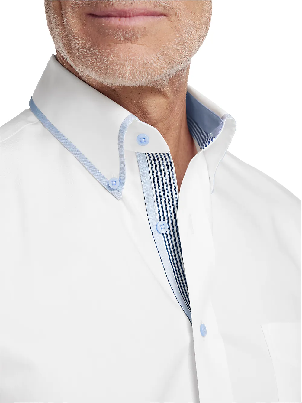 Non-Iron Cotton Solid Dress Shirt With Contrast Trim - White sold by Paul Fredrick product image thumbnail 3