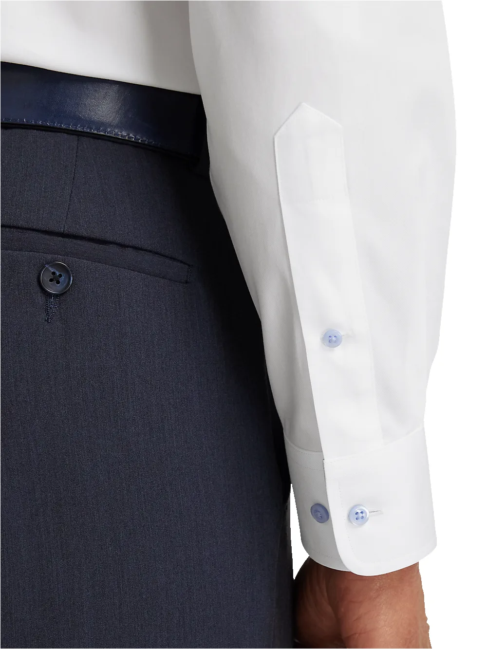 Non-Iron Cotton Solid Dress Shirt With Contrast Trim - White sold by Paul Fredrick product image thumbnail 4