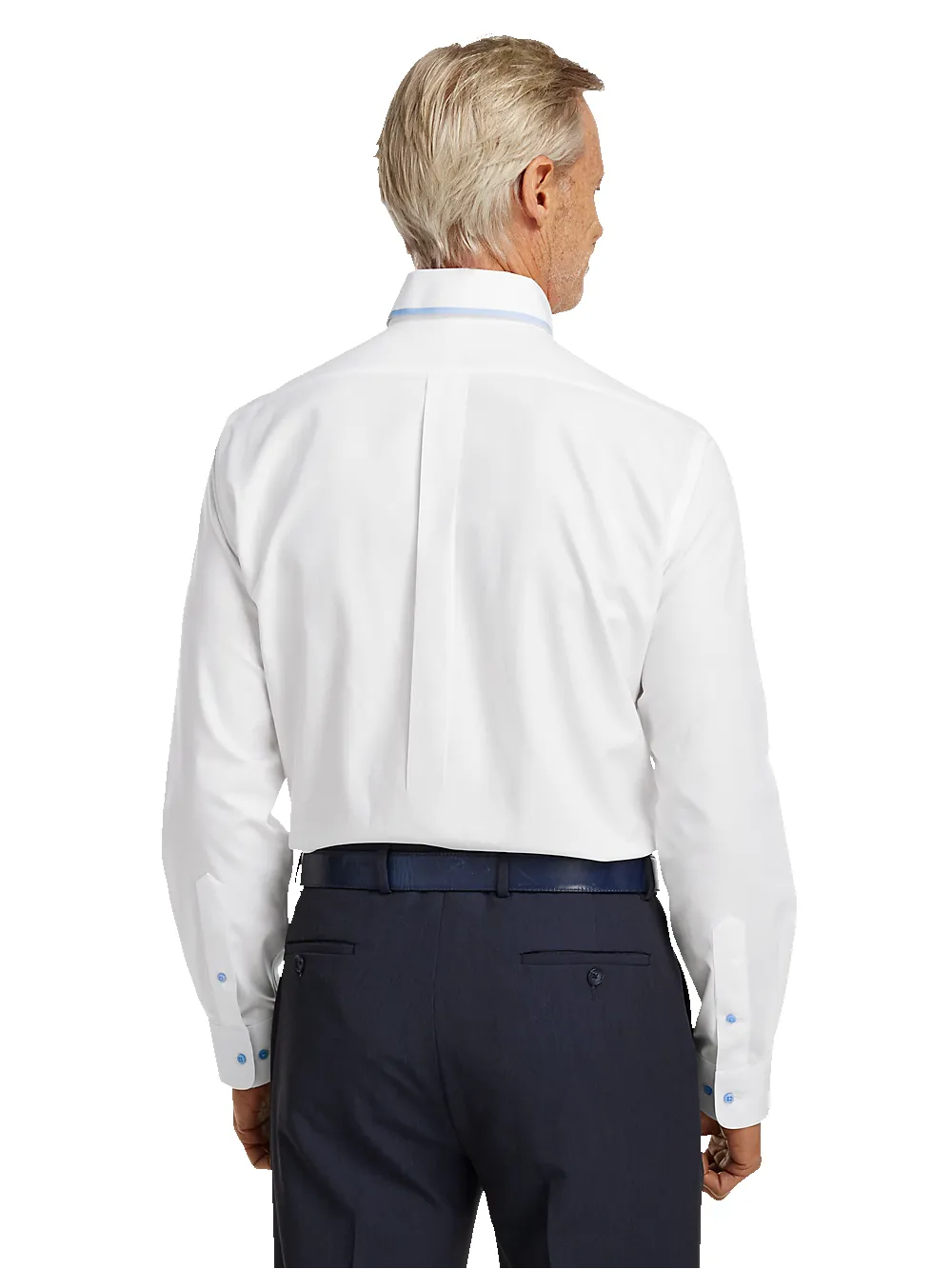 Non-Iron Cotton Solid Dress Shirt With Contrast Trim - White sold by Paul Fredrick product image thumbnail 5