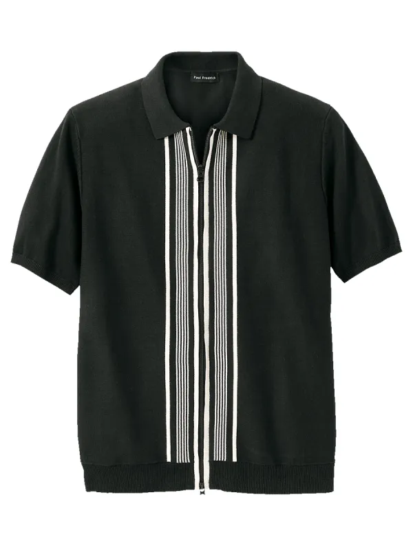 Cotton Full Zip Polo - Black sold by Paul Fredrick
