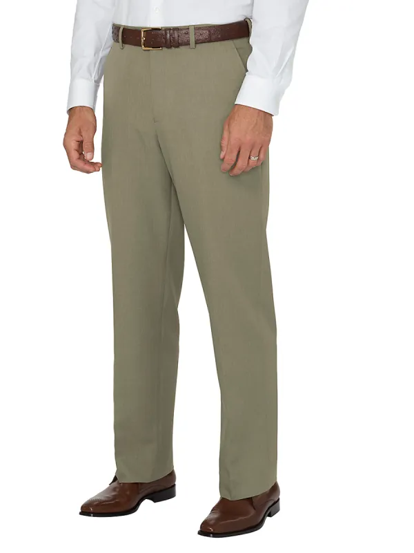 Comfort-Waist Microfiber Herringbone Flat Front Pant - Sage sold by Paul Fredrick