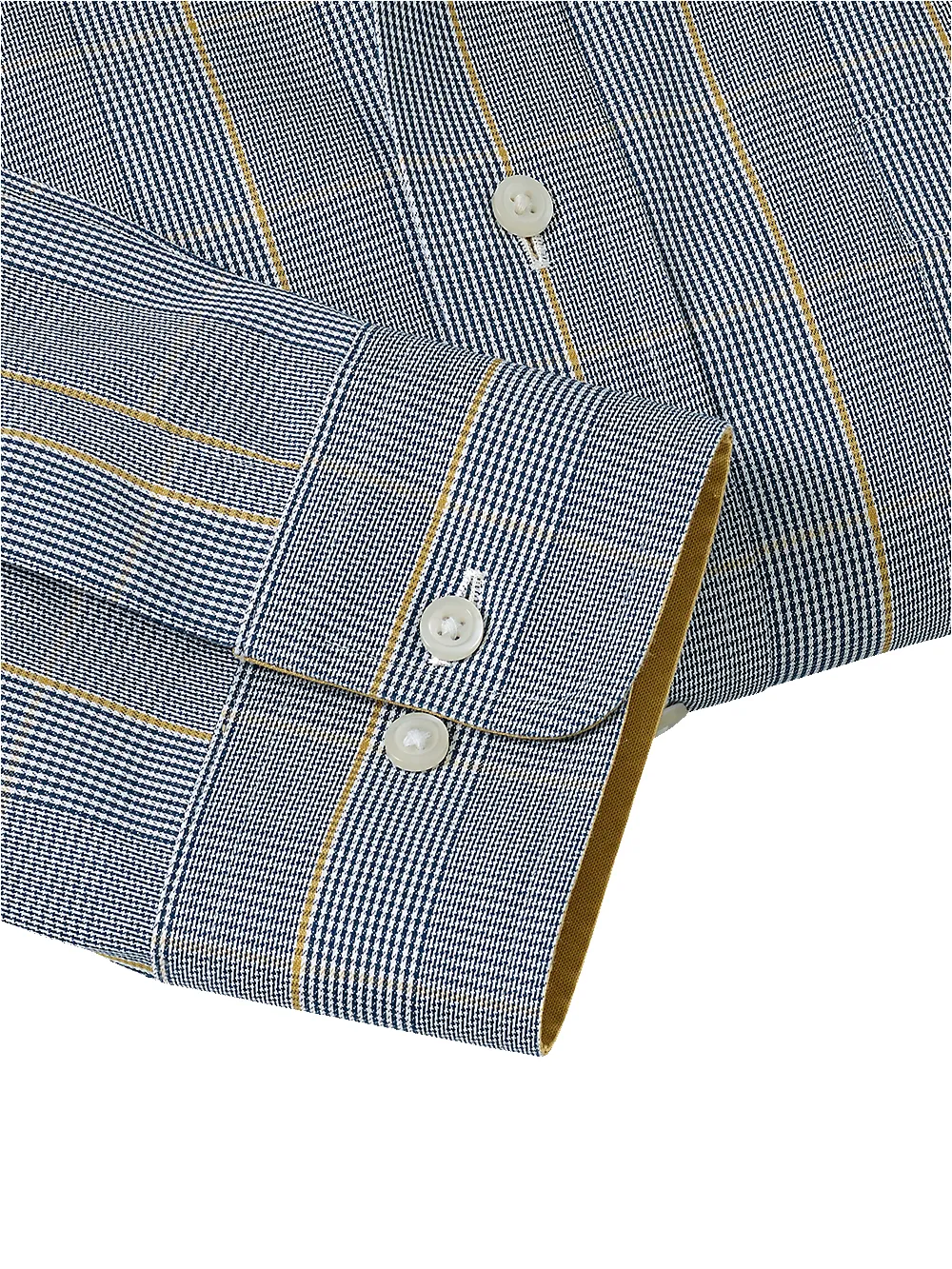 Non-Iron Cotton Glen Plaid Dress Shirt With Contrast Trim - Navy/gold sold by Paul Fredrick product image thumbnail 4