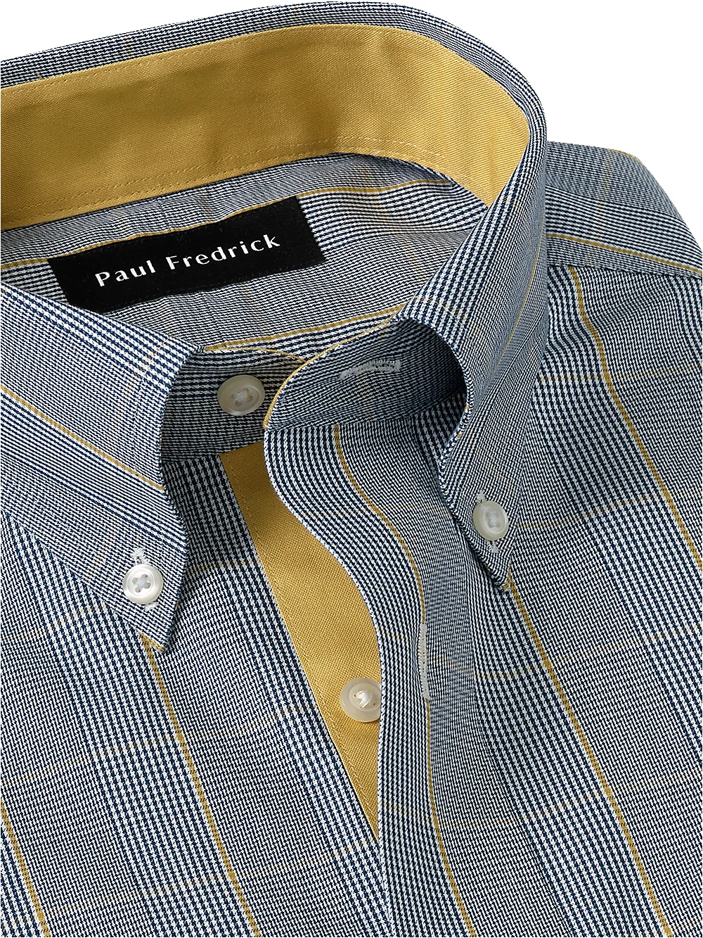 Non-Iron Cotton Glen Plaid Dress Shirt With Contrast Trim - Navy/gold sold by Paul Fredrick product image thumbnail 3