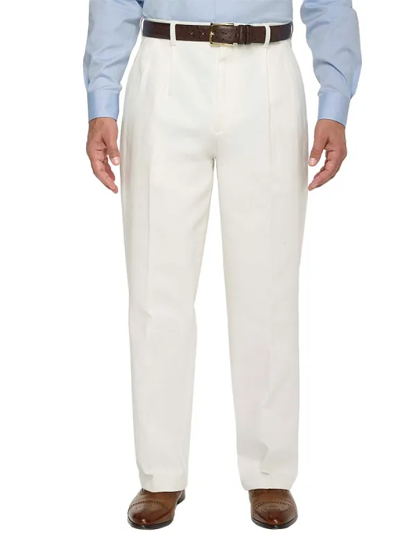 Pleated Denim Pants - White sold by Paul Fredrick