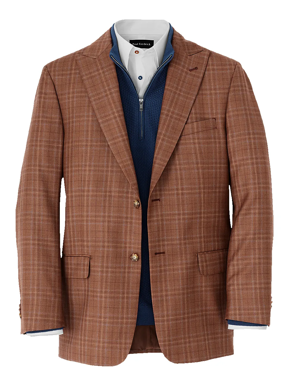 Italian Wool Plaid Single Breasted Peak Lapel Sport Coat - Copper Plaid sold by Paul Fredrick