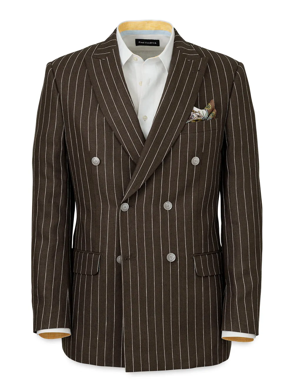 Linen Pinstripe Double Breasted Peak Lapel Suit Jacket sold by Paul Fredrick