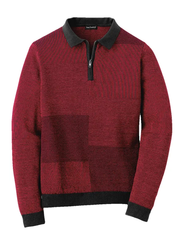 Silk, Cotton & Cashmere Zip Polo - Red sold by Paul Fredrick