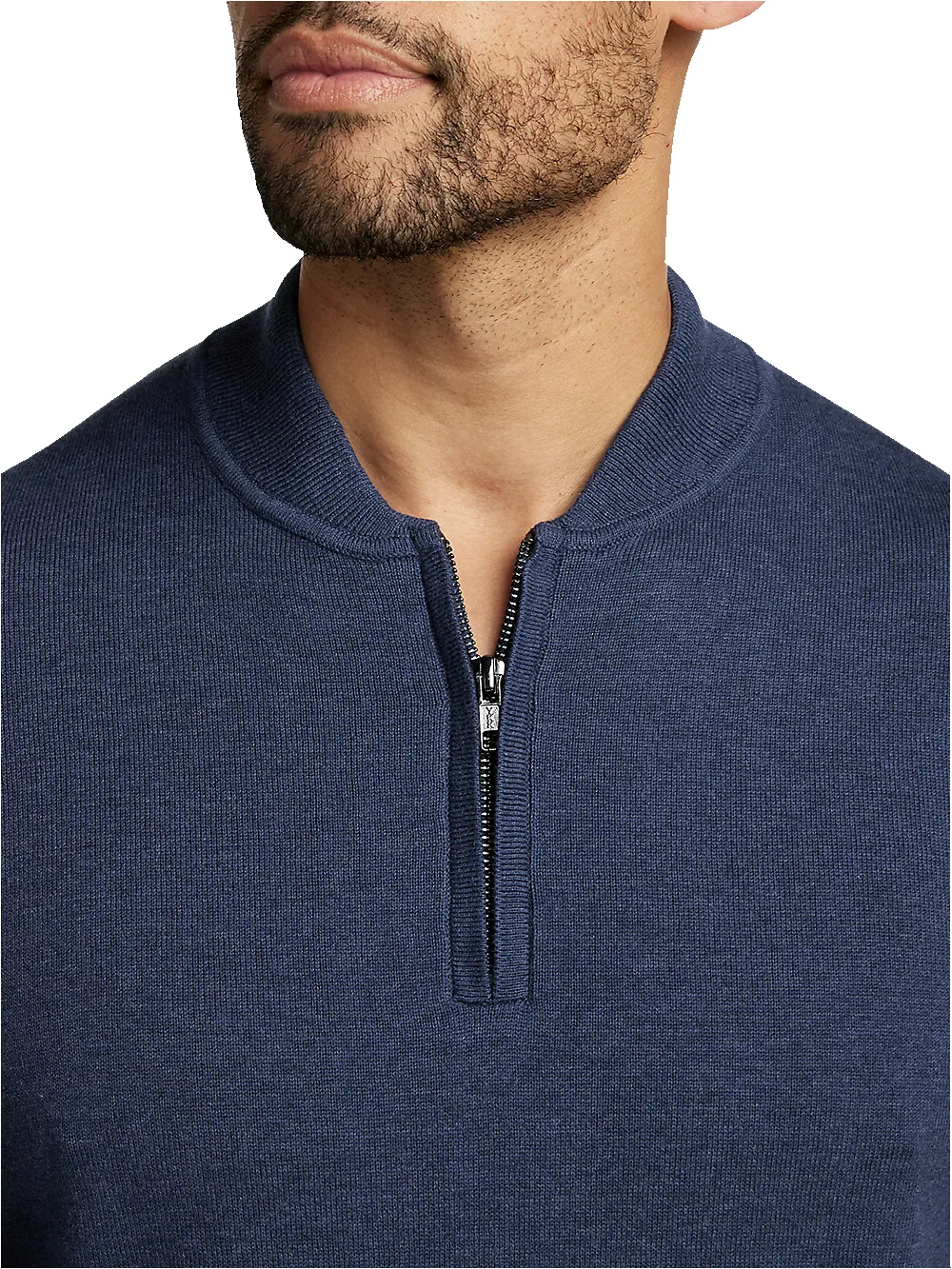 Cotton Quarter Zip Mock Neck Sweater - Blue sold by Paul Fredrick product image thumbnail 3