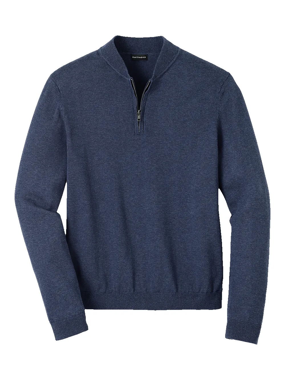 Cotton Quarter Zip Mock Neck Sweater - Blue sold by Paul Fredrick