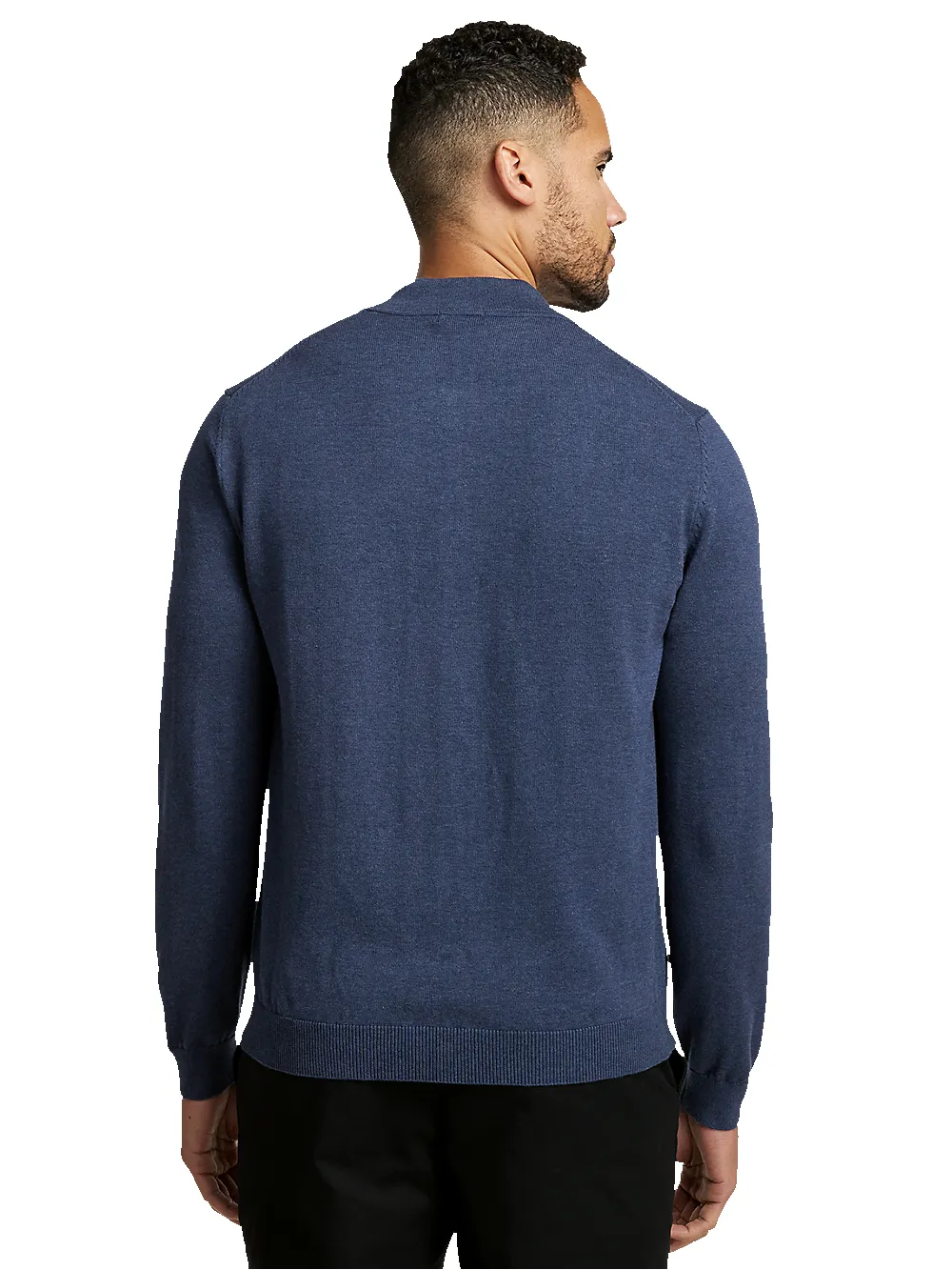 Cotton Quarter Zip Mock Neck Sweater - Blue sold by Paul Fredrick product image thumbnail 5