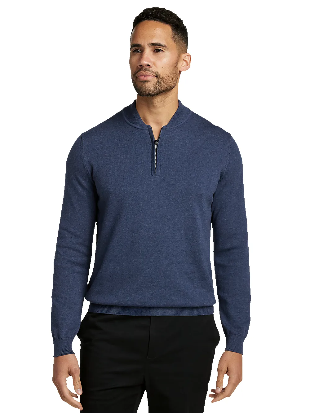 Cotton Quarter Zip Mock Neck Sweater - Blue sold by Paul Fredrick product image thumbnail 2