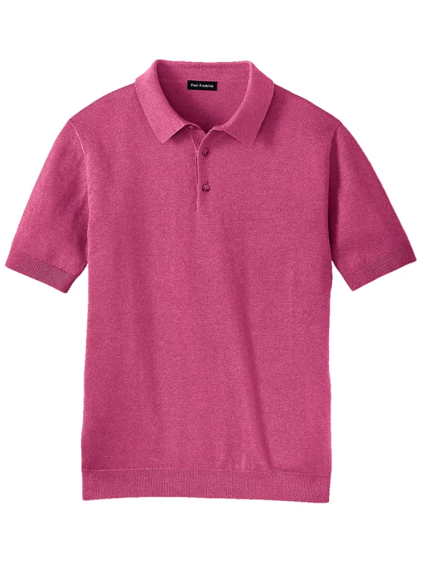 Silk Cotton and Cashmere Three Button Polo - Berry sold by Paul Fredrick