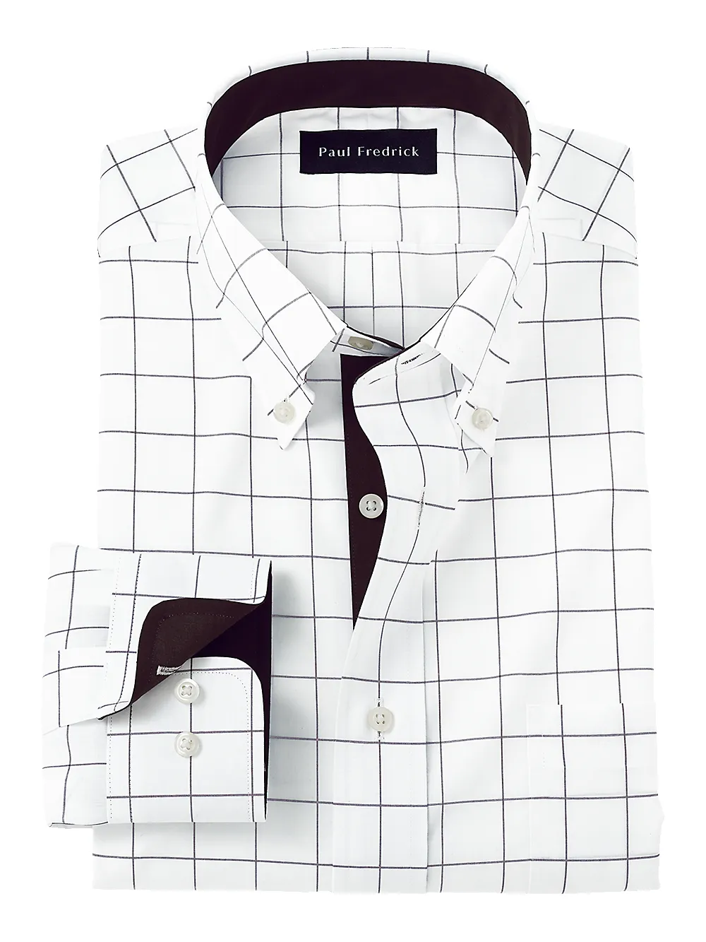 Non-Iron Cotton Windowpane Dress Shirt With Contrast Trim - Brown sold by Paul Fredrick